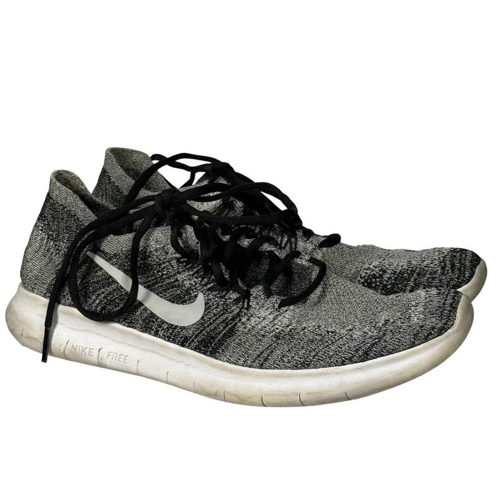 Nike Free RN Flyknit 2017 Running Shoes Womens Lightweight 10 Black Grey White